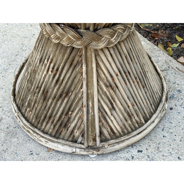 Weathered Glass Top Fluted and Woven Bamboo Side Table For Sale - Image 11 of 11