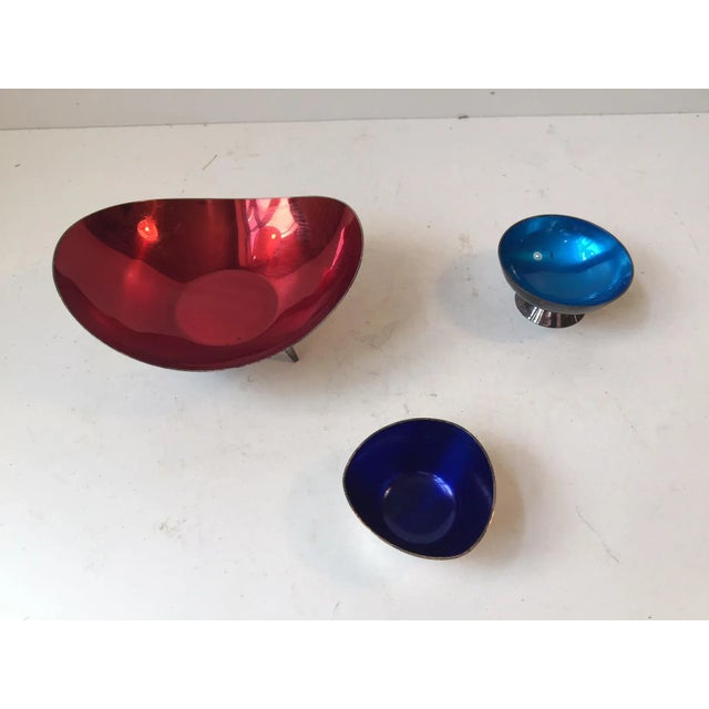 Mid-Century Modern Vintage Danish Modernist Silver Plate & Enamel Bowls from Danske Guld og Sølv Smede & Carl F. Christensen, 1950s, Set of 3 For Sale - Image 3 of 5
