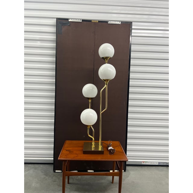 Mid-Century Modern Attributed Goffredo Reggiani Italian Brass & Opaline Glass Four Globe Table Lamp, 1970s For Sale - Image 3 of 18