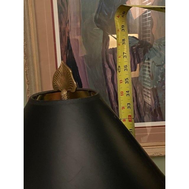 Pair Vintage 1987 Chapman Brass Dolphin Buffet Lamps Black Gold Foil Shades 37" For Sale - Image 10 of 13