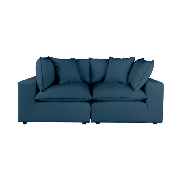 Boho Chic Cali Navy Performance Fabric Modular Loveseat For Sale - Image 3 of 7