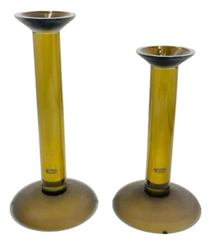 1980s Pair of Italian Murano Glass Candle Holders by Karl Springer for Seguso, Signed