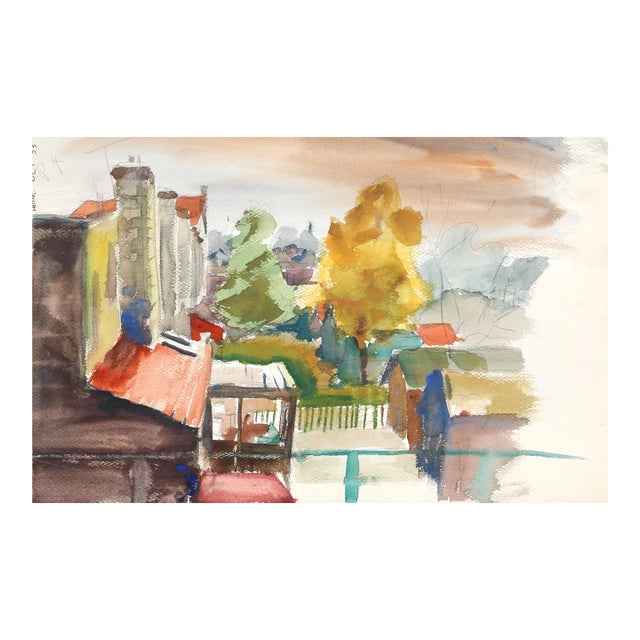 1950s "Balcony View P6.60" Oil Painting on Paper Painting by Eve Nethercott For Sale