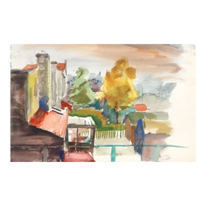 1950s "Balcony View P6.60" Oil Painting on Paper Painting by Eve Nethercott