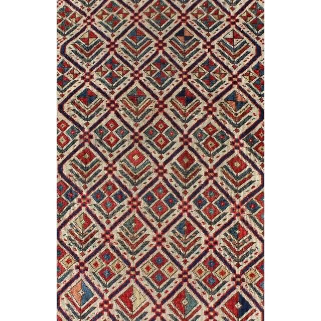 Late 19th Century Late 19th Century Antique Caucasian Shirvan Runner With Diamond Design in Ivory Background For Sale - Image 5 of 7