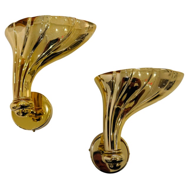 1980s Pair of Fratelli Martini 1980 Polished Bronze Italian Wall Lamps For Sale - Image 5 of 10