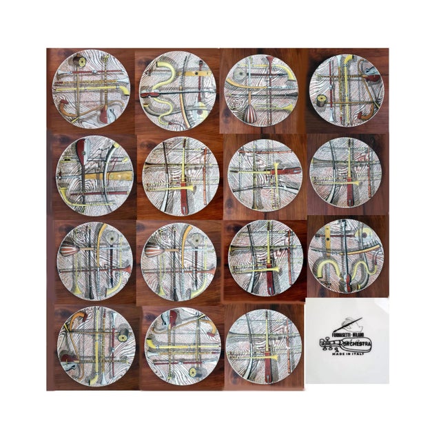 Piero Fornasetti Porcelain Orchestra Pattern Plates With Musical Instruments, Set of 15, Circa 1980 For Sale - Image 13 of 13