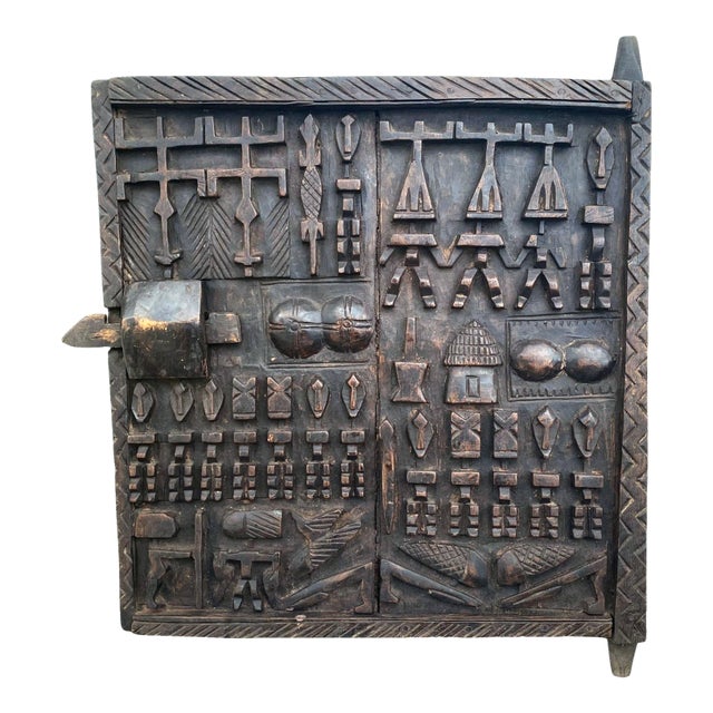 Vintage Granary Dogon Door W/Nomoo Ancestors Mali African 25" H For Sale