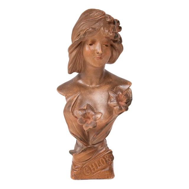Art Nouveau French Plaster Bust of a Young Woman, 1890s-1910s For Sale