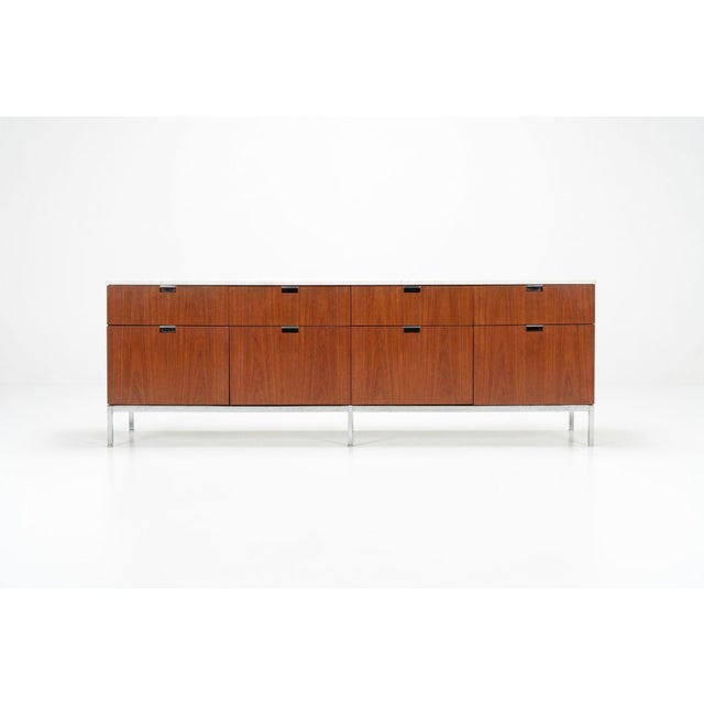 Mid-Century Modern Florence Knoll Eight-Drawer Credenza Teakwood and Marble 1973 For Sale - Image 3 of 12
