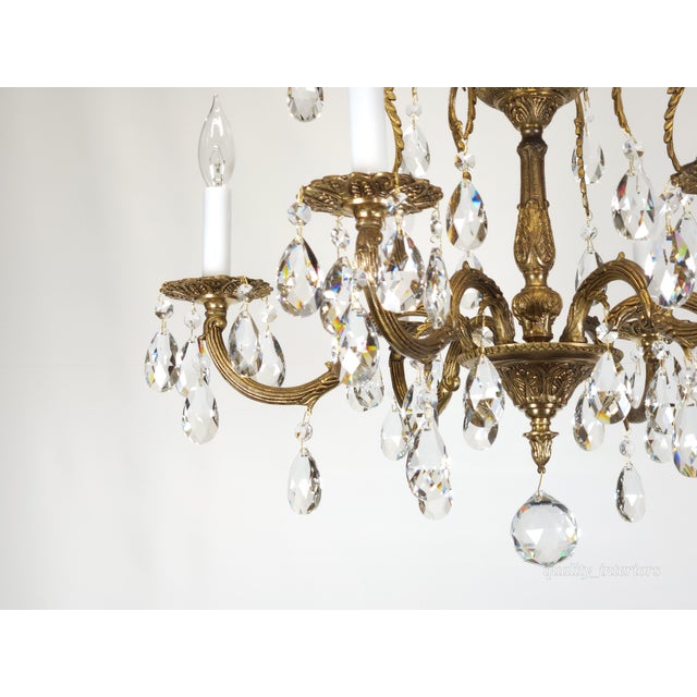 Antique 6 Arm Absolutely Fabulous Brass Cut Lead Glass Crystal Chandelier For Sale - Image 4 of 12