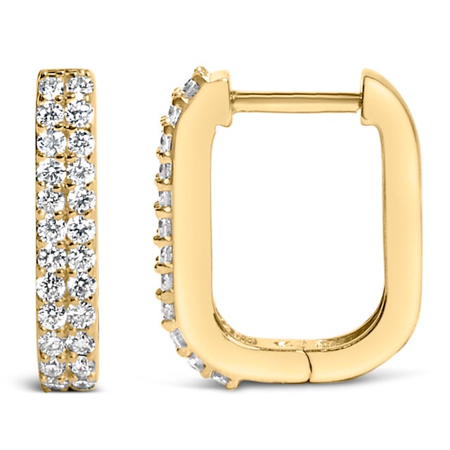 Contemporary 10K Yellow Gold 1/4 Cttw Lab Grown Diamond Double Row Huggie Hoop Earrings For Sale - Image 3 of 5