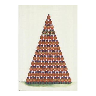 1975 Jan Sawka 'Circus Pyramid of Acrobats' Outsider Art Red Poland Offset Lithograph For Sale