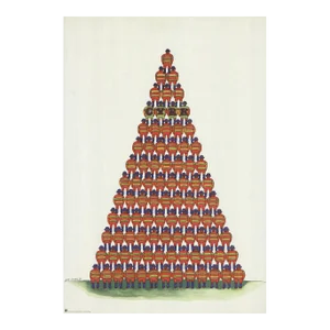 1975 Jan Sawka 'Circus Pyramid of Acrobats' Outsider Art Red Poland Offset Lithograph