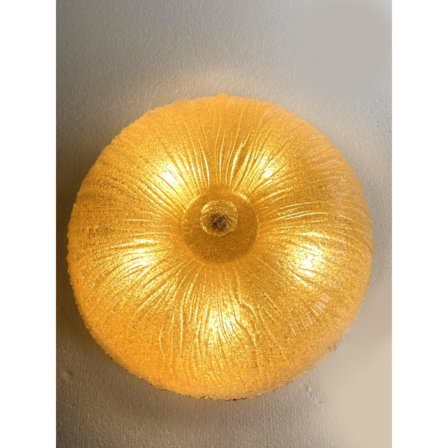 Glass Venetian Vintage Amber Graniglia” Budino” Murano Glass Flush Mount For Sale - Image 7 of 8