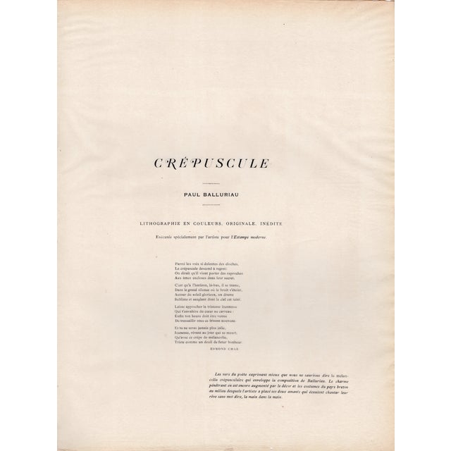 Paper Paul Balluriau, Crépuscule, 1897, Lithograph on Paper For Sale - Image 7 of 10