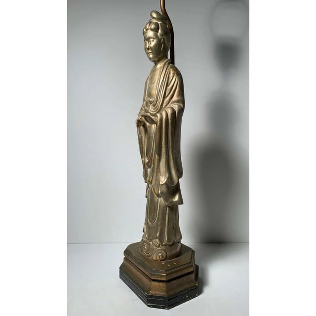 Vintage Oriental Quan Yin Table Lamp with Silver Finish in manner of James Mont For Sale - Image 9 of 13