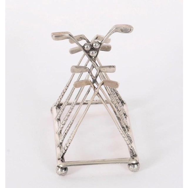 Antique 20th Century Sterling Silver Letter Toast Rack with Crossed Golf Clubs, 1890s For Sale - Image 4 of 12