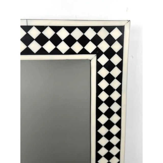 Plastic Art Deco Style Black & White Resin Diamond Design Wall or Console Mirror, a Pair For Sale - Image 7 of 11