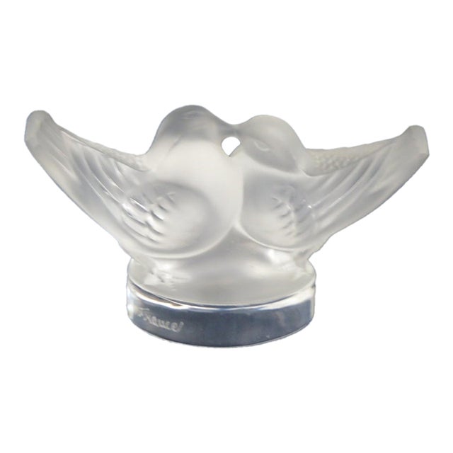 Lalique France Satin Crystal Lovebirds Kissing Doves Figurine Paperweight 5199b For Sale