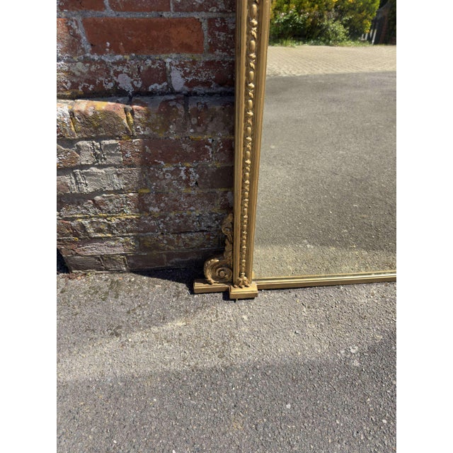 Large Antique English Carved Wood and Gesso Gilt Overmantle Mirror, 1800s For Sale - Image 3 of 7