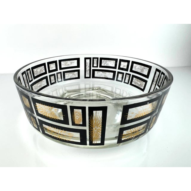 Black 1960s Mid-Century Modern Starburst Glass Bowl With Geometric Overlay For Sale - Image 8 of 13
