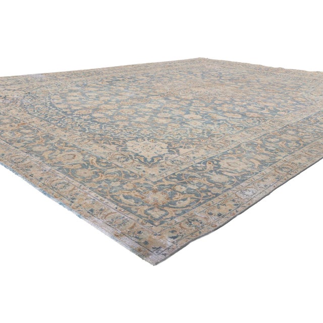 61244 Distressed Antique Persian Tabriz Rug, 08'09 x 12'00. Emulating understated elegance with incredible detail and...