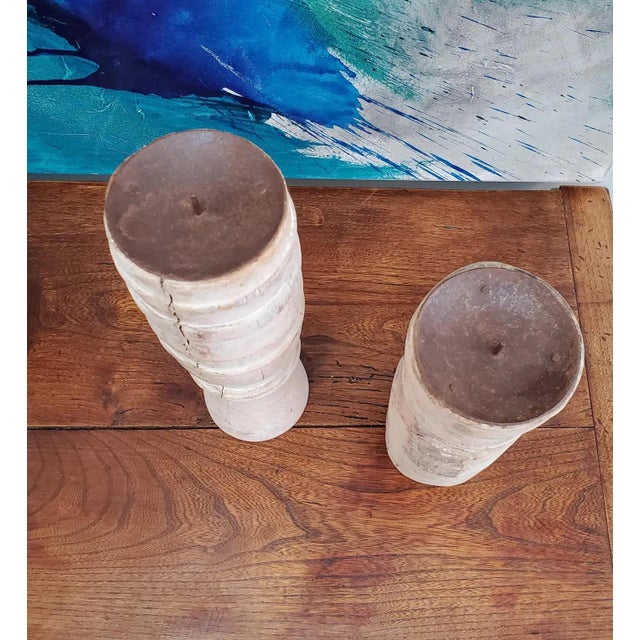 Wood Pair of 19th Century French Provincial Turned Beech Wood Candlesticks For Sale - Image 7 of 12