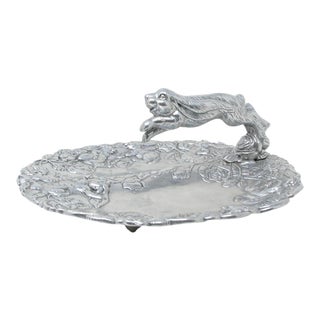 Vintage Arthur Court Bunnies Aluminum Holloware Tray With Rabbit Handle For Sale
