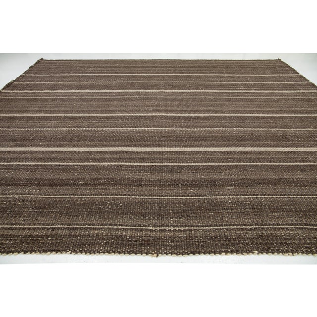 2020s Organic Modern Flatweave Brown Wool Rug With Striped Design For Sale - Image 5 of 11