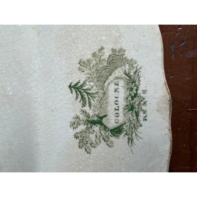 Antique Staffordshire Green Transferware Platter "Cologne" With Staple Repair, Circa 1830's For Sale - Image 11 of 14