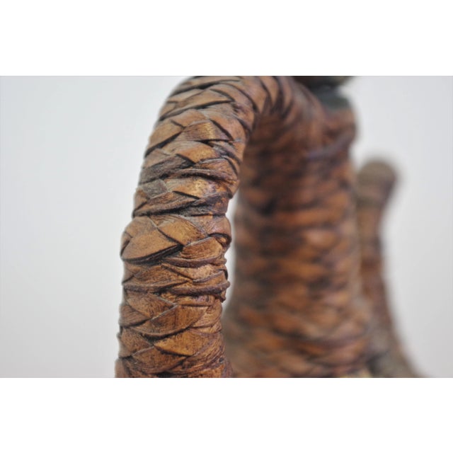 Wood Glass Bottle Covered in Rope of Leather and Hair, 1950s For Sale - Image 7 of 11