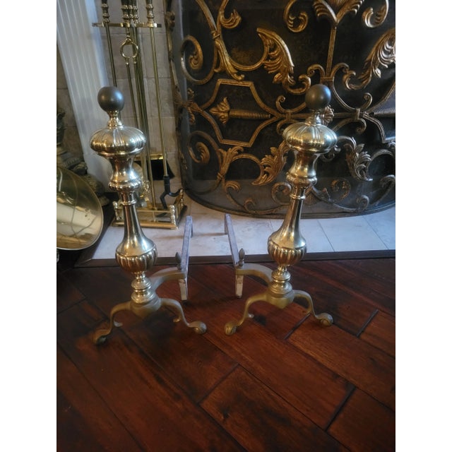 Metal Early 20th Century Brass and Iron Andirons- a Pair For Sale - Image 7 of 11