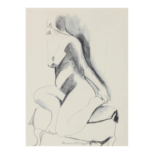 Female Nude Sketch 1950-60s Distemper & Charcoal For Sale