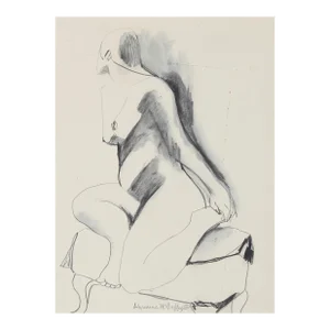 Female Nude Sketch 1950-60s Distemper & Charcoal