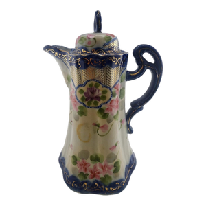 Antique Porcelain Hot Chocolate Pot With Beaded Overlay Design