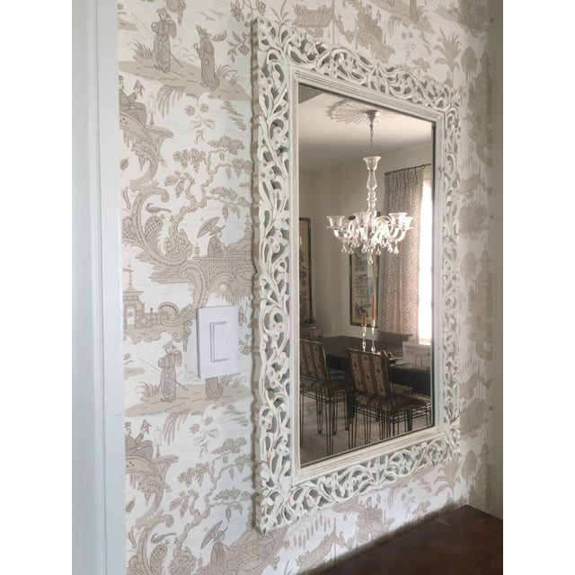 White Washed Carved Wood Mirror Chairish