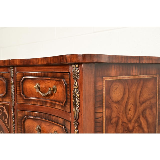 Brown Maitland Smith Style French Regency Louis XVI Carved Mahogany and Burl Wood Sideboard Credenza For Sale - Image 8 of 14