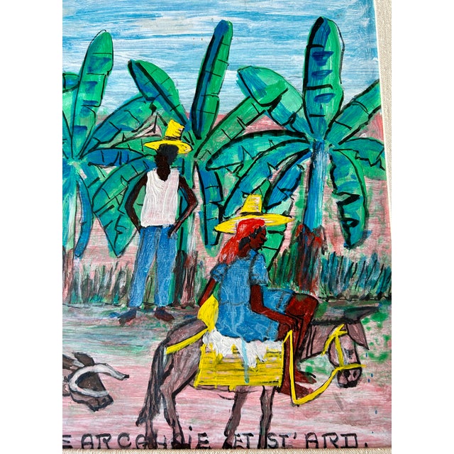 Green Mid 20th Century Original Signed Haitian Artist Gervais Emmanuel Ducasse "Ches Les Paysans Entre Arcanhsie Et St' Ard", Framed For Sale - Image 8 of 12