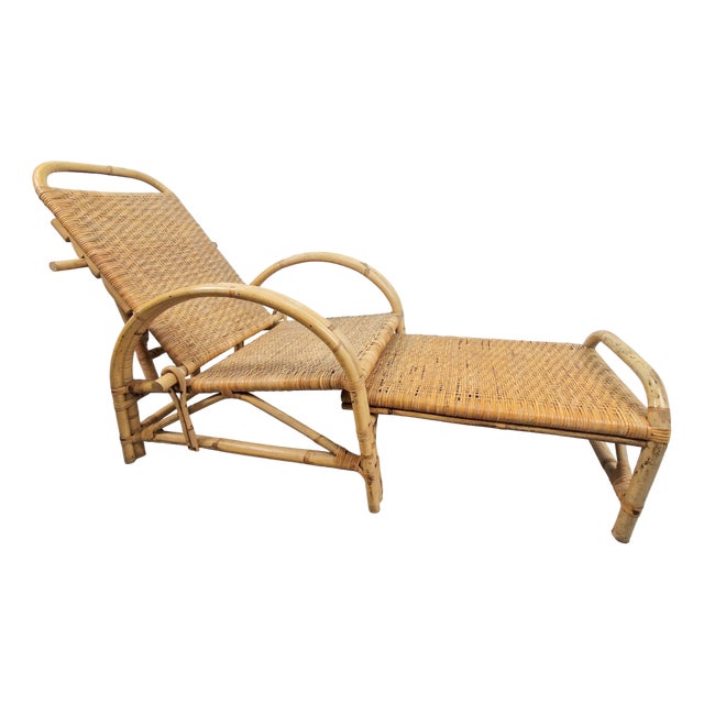 Vintage Extendable Deck Chair in Rattan, 1960 For Sale