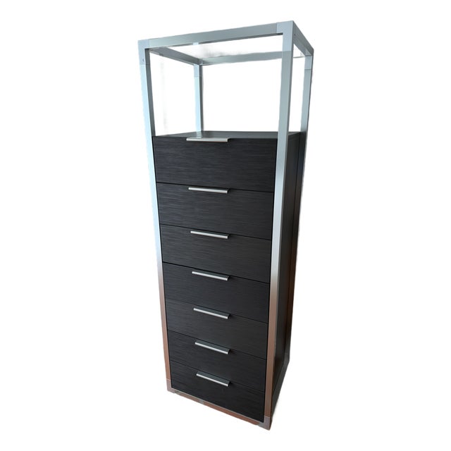 Wood and Chrome Chest of Drawers For Sale