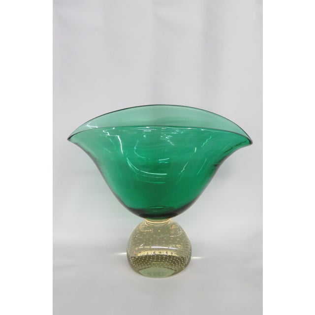 Erickson Emerald Green Art Glass Vase Console Controlled Clear Bubbles 4502b For Sale - Image 15 of 15