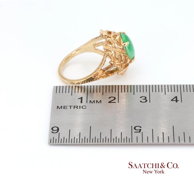 Mid 20th Century 14k Jade Ring Womens Size 6.25 Vintage Yellow Gold Cabochon Style For Sale - Image 10 of 10