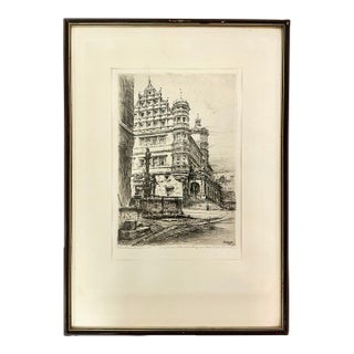 1919 Antique German Architectural Original Print Etching Artist Signed Proof, Rothenburg. For Sale