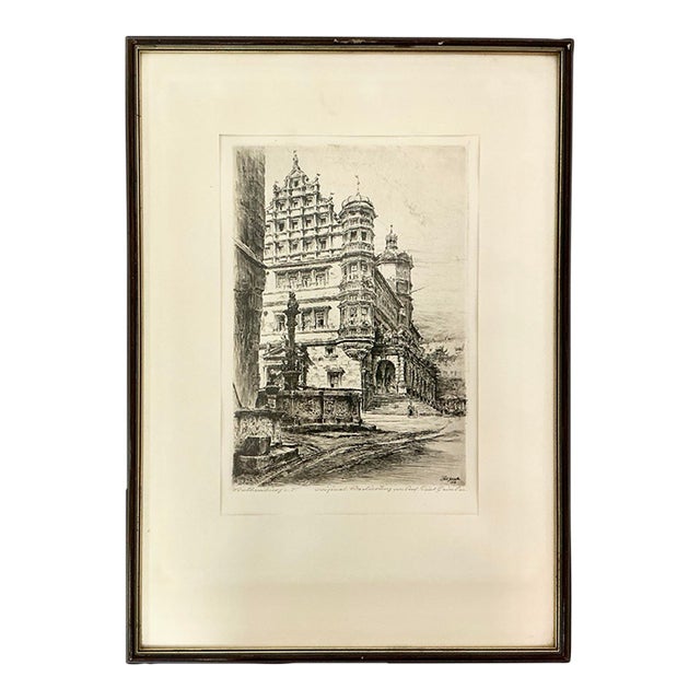 1919 Antique German Architectural Original Print Etching Artist Signed Proof, Rothenburg. For Sale