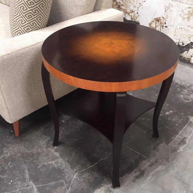 Black Swedish Art Deco Dark Flame Birch and Golden Elm Side Table With Shelf For Sale - Image 8 of 9