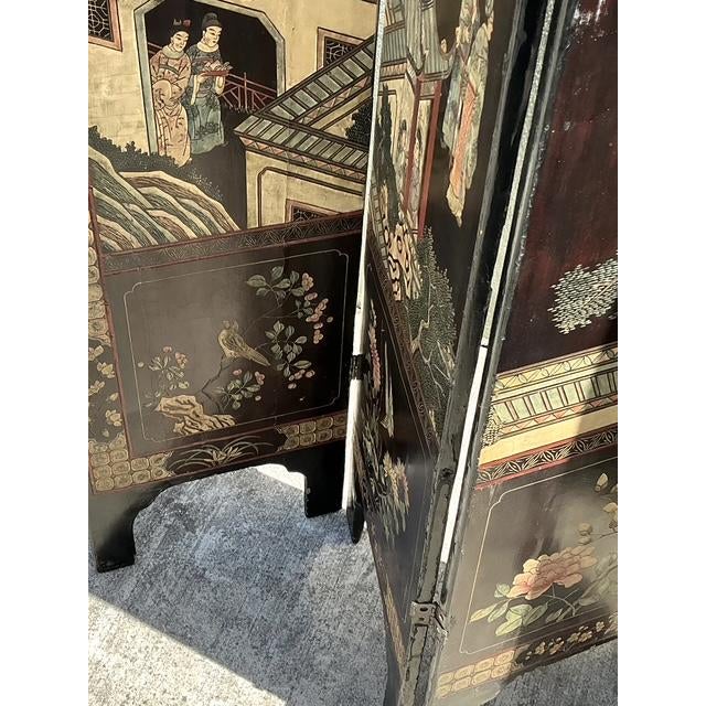 Vintage Chinoiserie Four Panel Folding Screen For Sale - Image 10 of 12