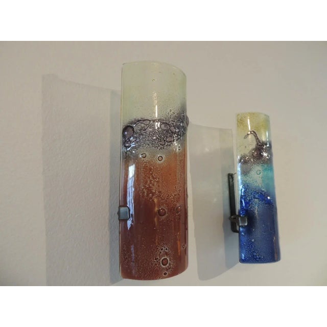 BoHo Chic Hand Crafted Art Glass Wall Sconces - Set of 2 In blue and orange glass. They could be used as candle sconces or...