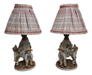 Antique Figurative Bedside Lamps with Porcelain Bases, 1900s, Set of 2