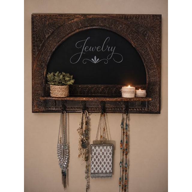 Striking large-scale vintage Indian hand carved solid hardwood wall piece featuring intricate architectural carving,...
